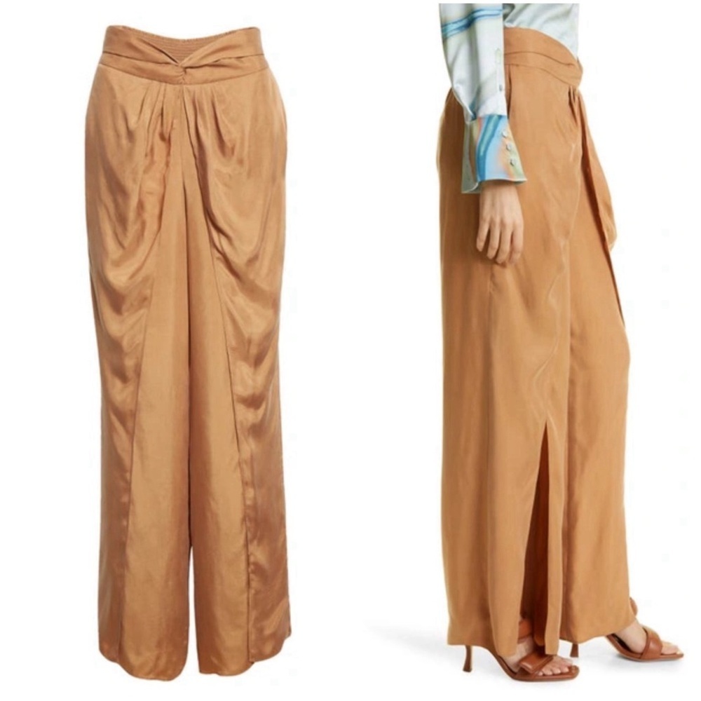 Jonathan Simkhai Anastasia Overlay Wide Leg Pants in Golden Hour Size Medium